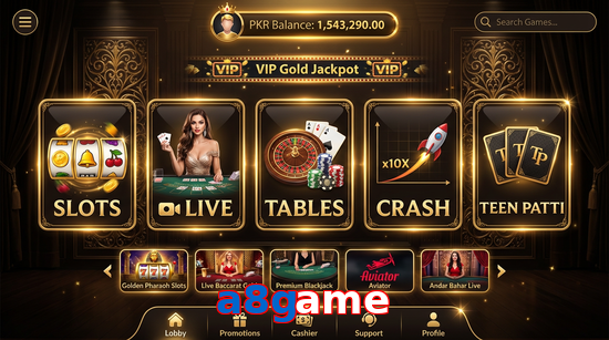 Main screen of A8game casino page for PK players